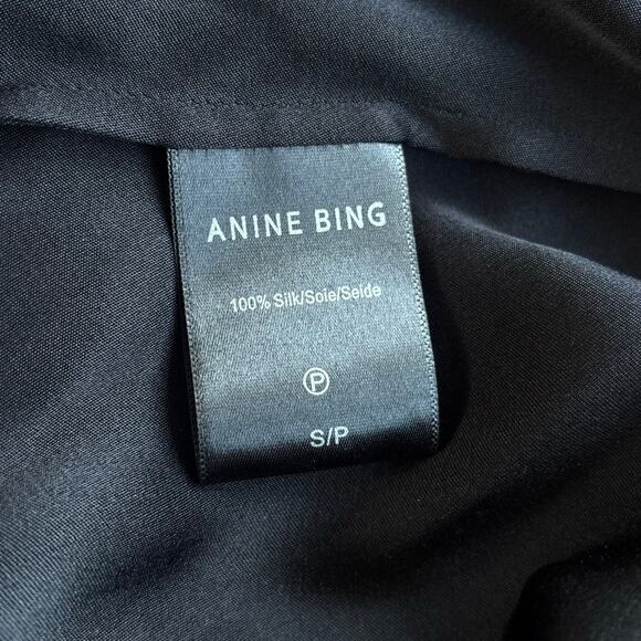Anine Bing Mylah Silk Long Sleeve Button Down Shirt Black Size Small - Picture 5 of 7